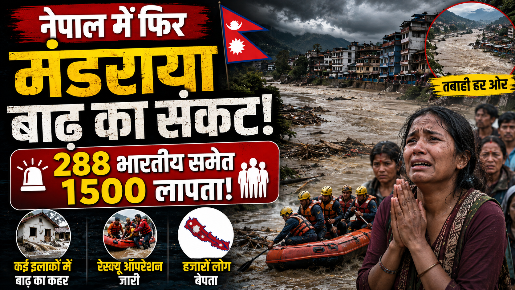 नेपाल में फिर मंडराया बाढ़ का संकट, 288 भारतीय समेत 1500 लापता