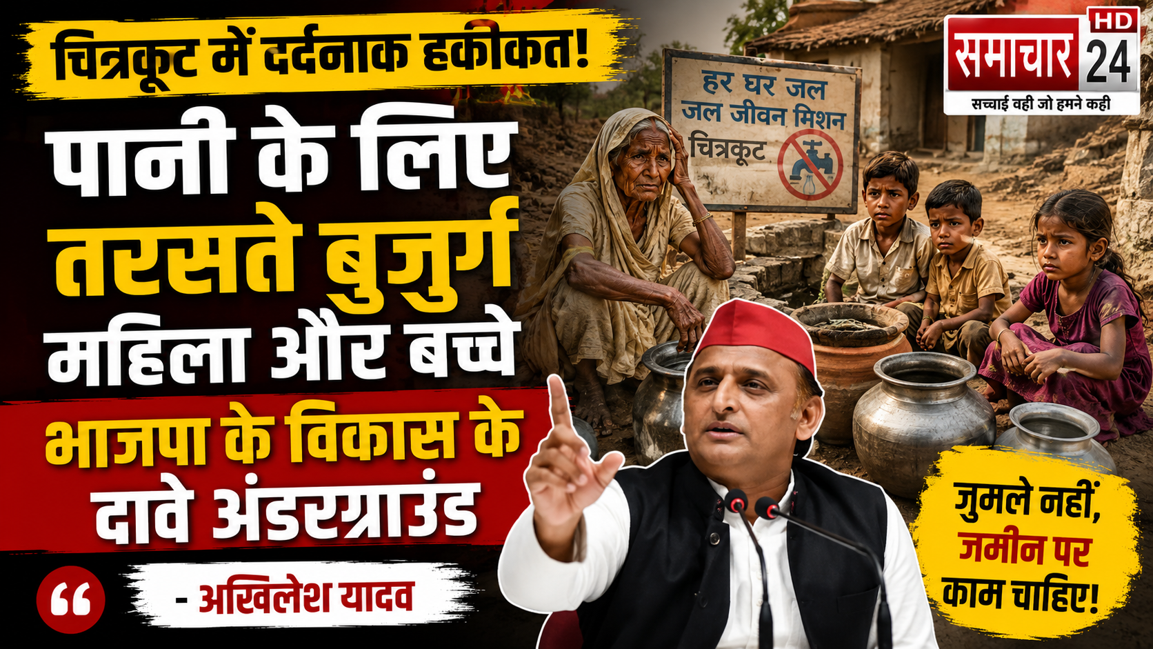 चित्रकूट में पानी के लिए तरसते बुजुर्ग महिला और बच्चे, भाजपा के विकास के दावे अंडरग्राउंड: अखिलेश यादव