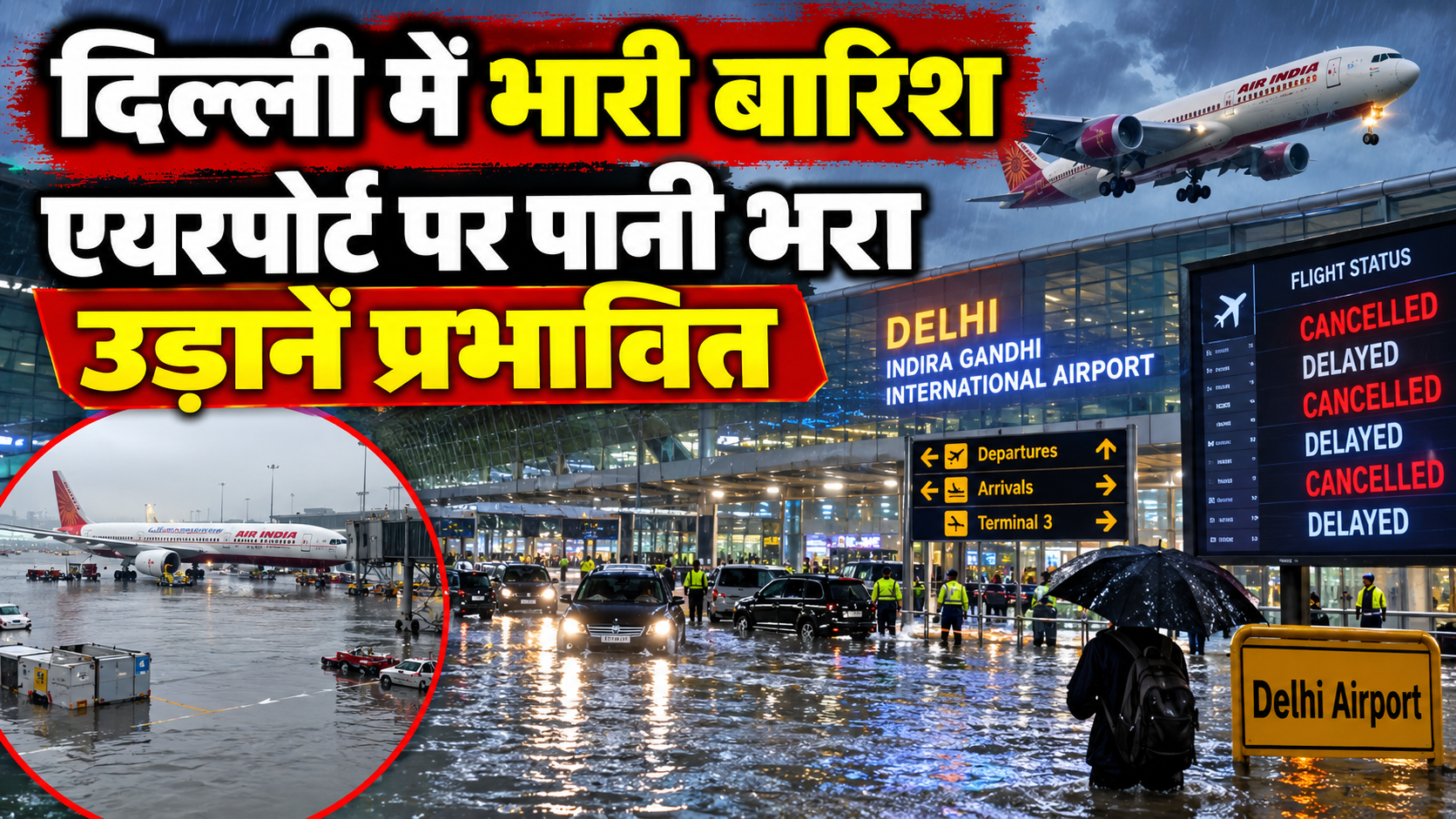 बारिश का कहर! दिल्ली एयरपोर्ट पर पानी, यूपी के 23 जिले बाढ़ की चपेट में